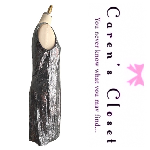 NWT Carmen Marc Valvo Silver Sequin Cocktail Dress - Picture 4 of 7